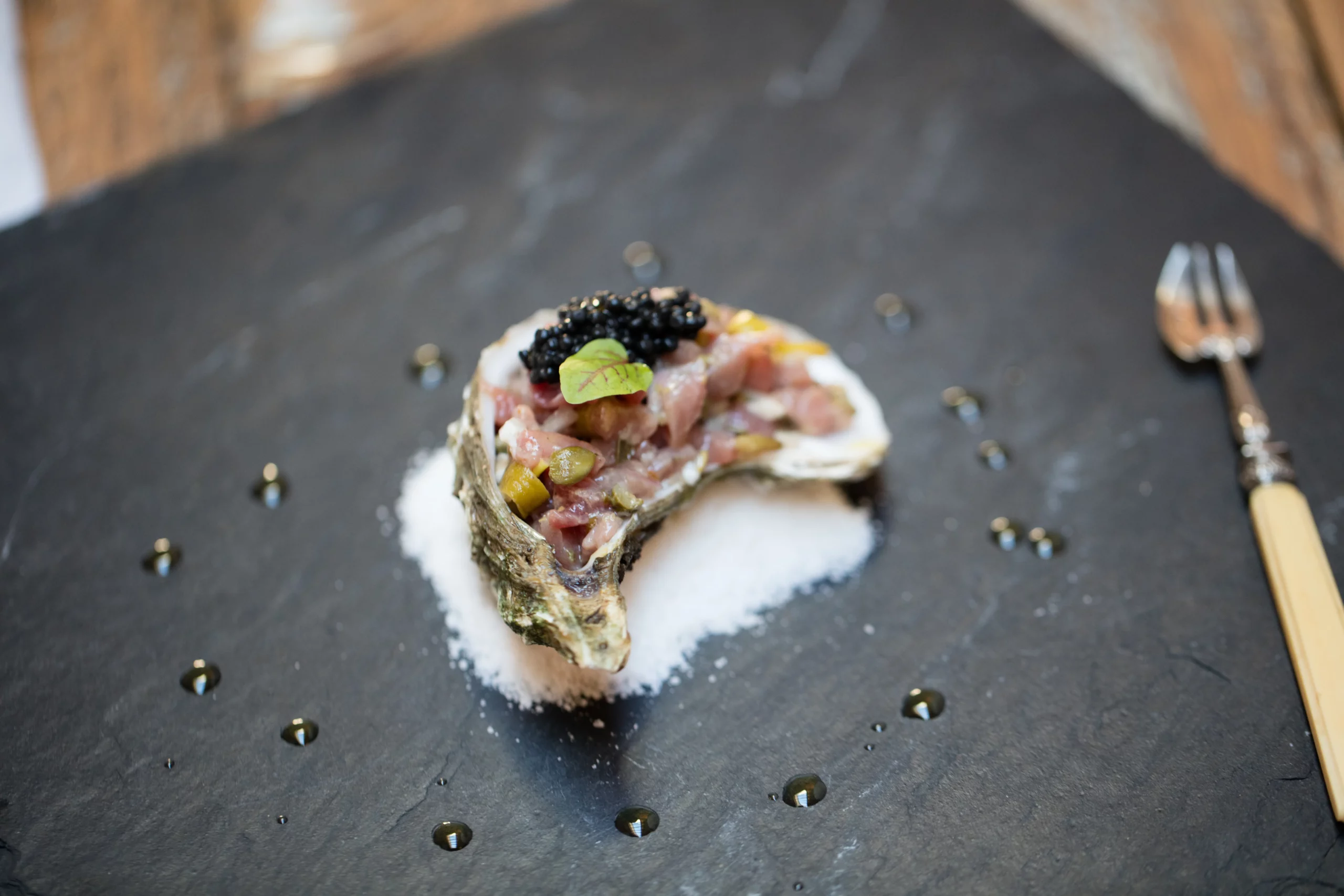 tartare terre mer avec vinaigre de vin blanc doux Petit Manseng